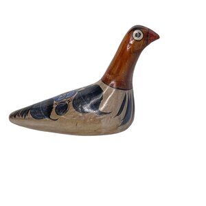Unsigned Mexican style hand painted floral Folk Art pottery 8”x3” bird figurine